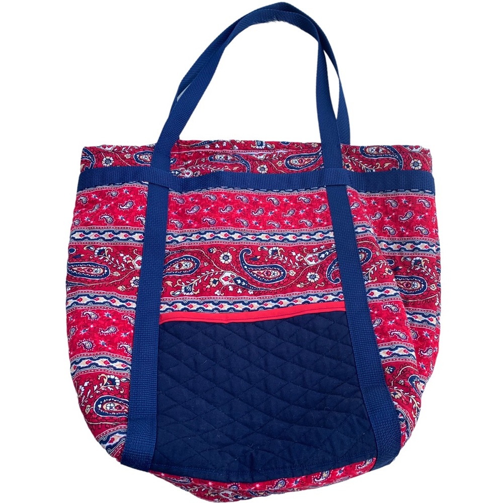 Handmade Red & Navy Paisley Floral Quilted Oversized Tote Purse Bag